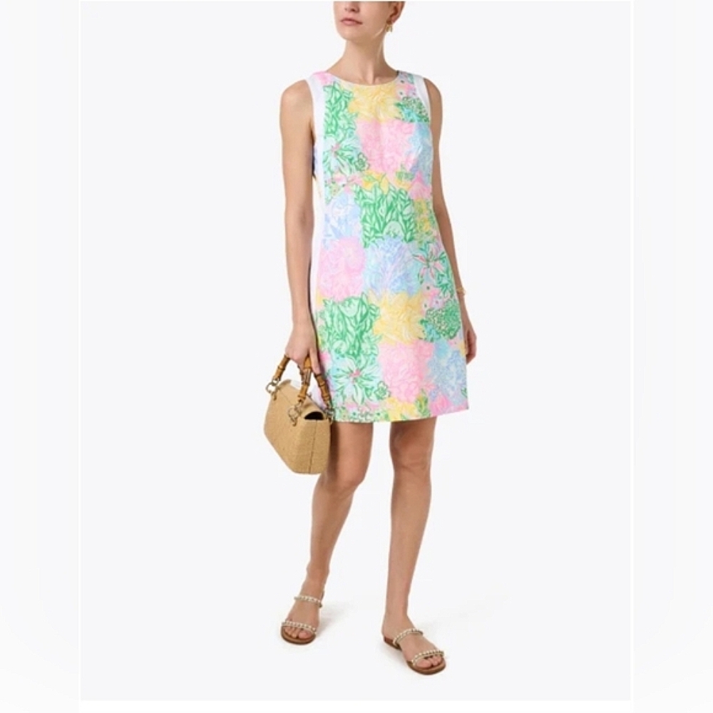 LILLY PULITZER Beckler Stretch  Shift Dress In Multi Bright Delight Patch - Picture 2 of 16